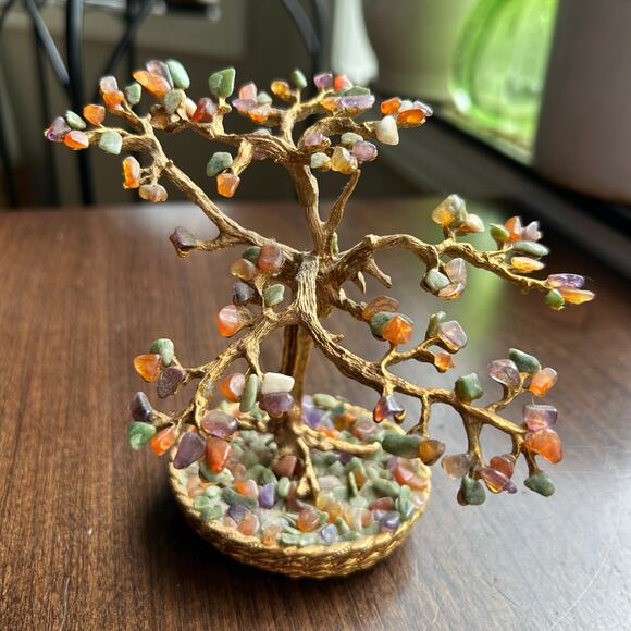 Vintage select imports brass chakra crystal stone tree bonsai - Picture 1 of 10